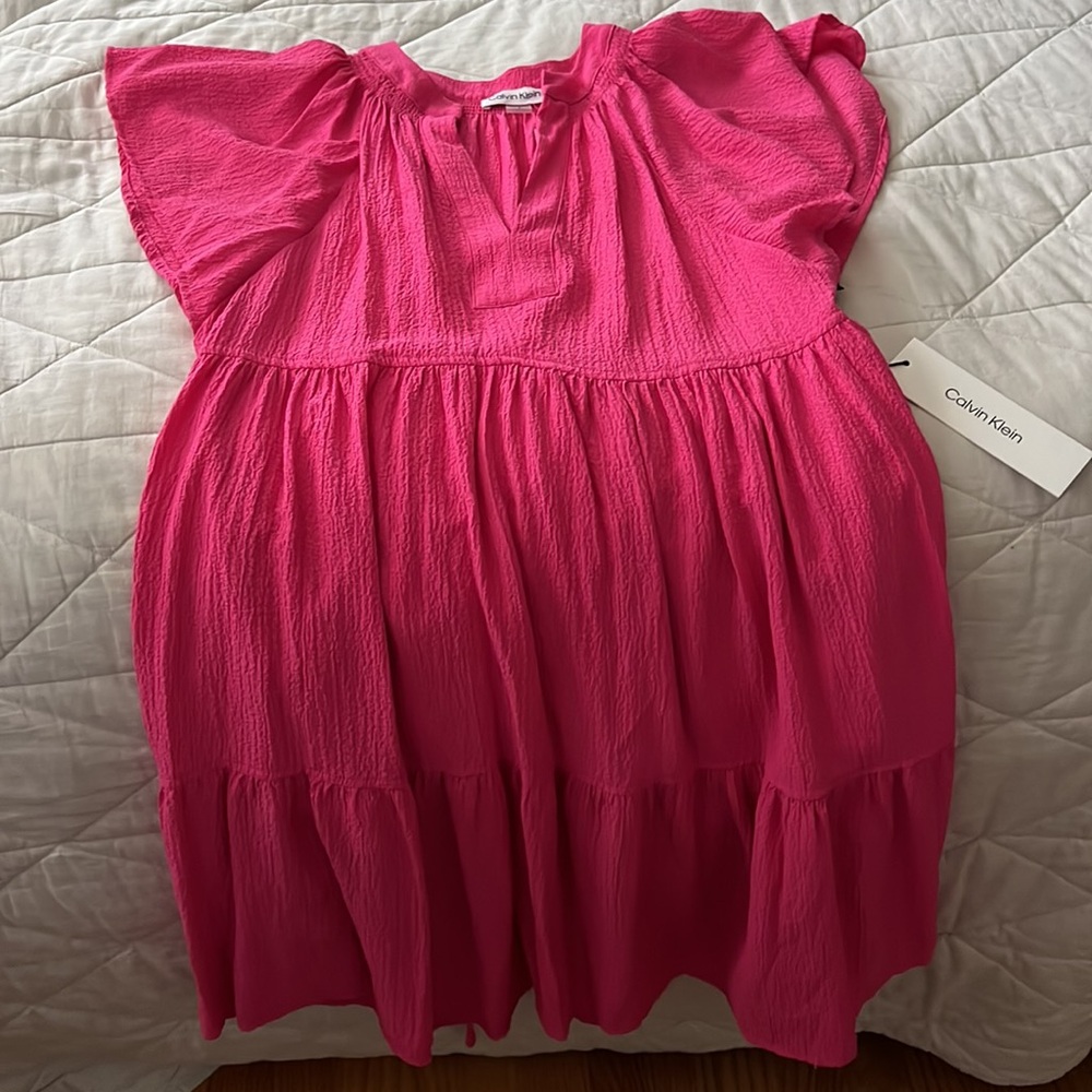 NWT Calvin Klein Tiered Gauze dress in Hibiscus size 2 - Picture 7 of 15